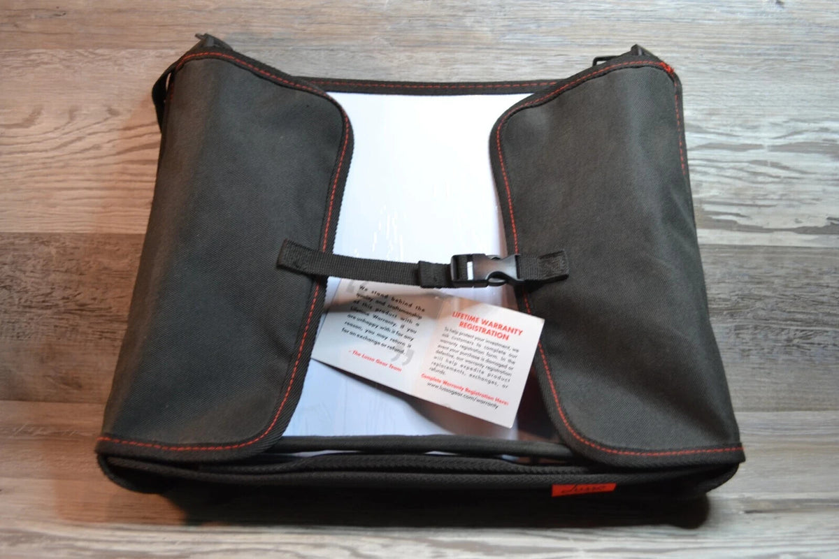 Lusso Gear Kids Travel Tray – Black Tray Red Stitch with Dry Erase Board