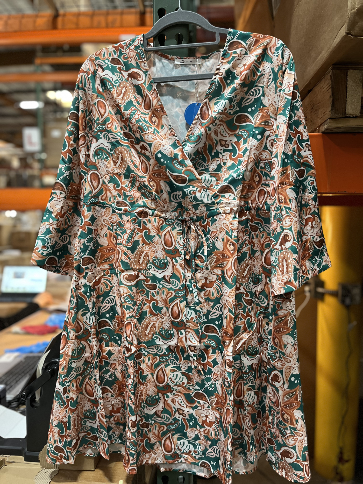 Women’s Faux Wrap Dress, Knee Length, Paisley Print, Size S