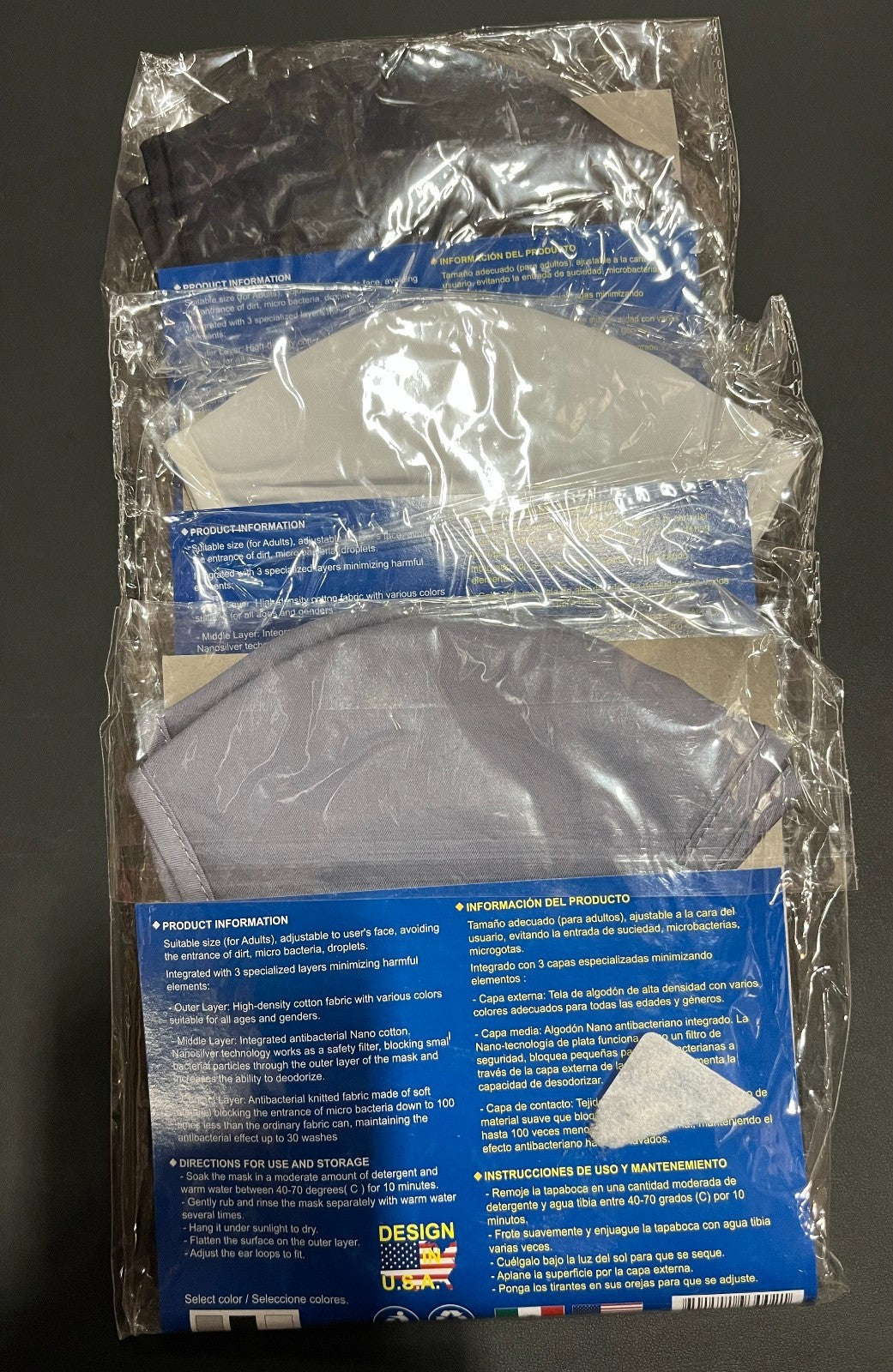 Adult 3D Fabric Masks, 3 Packs (2 per Pack), Random Colors