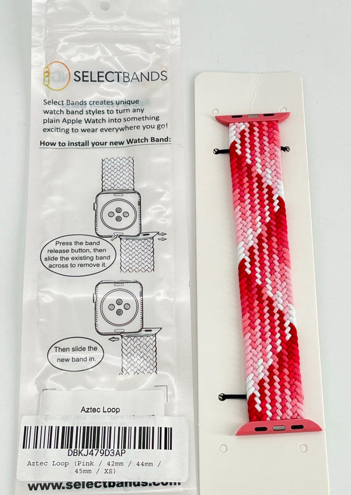 5-Pack XS Aztec Pink Loop Watch Bands 0.8 x 5.6 Inch Fits 42mm/44mm/45 mm