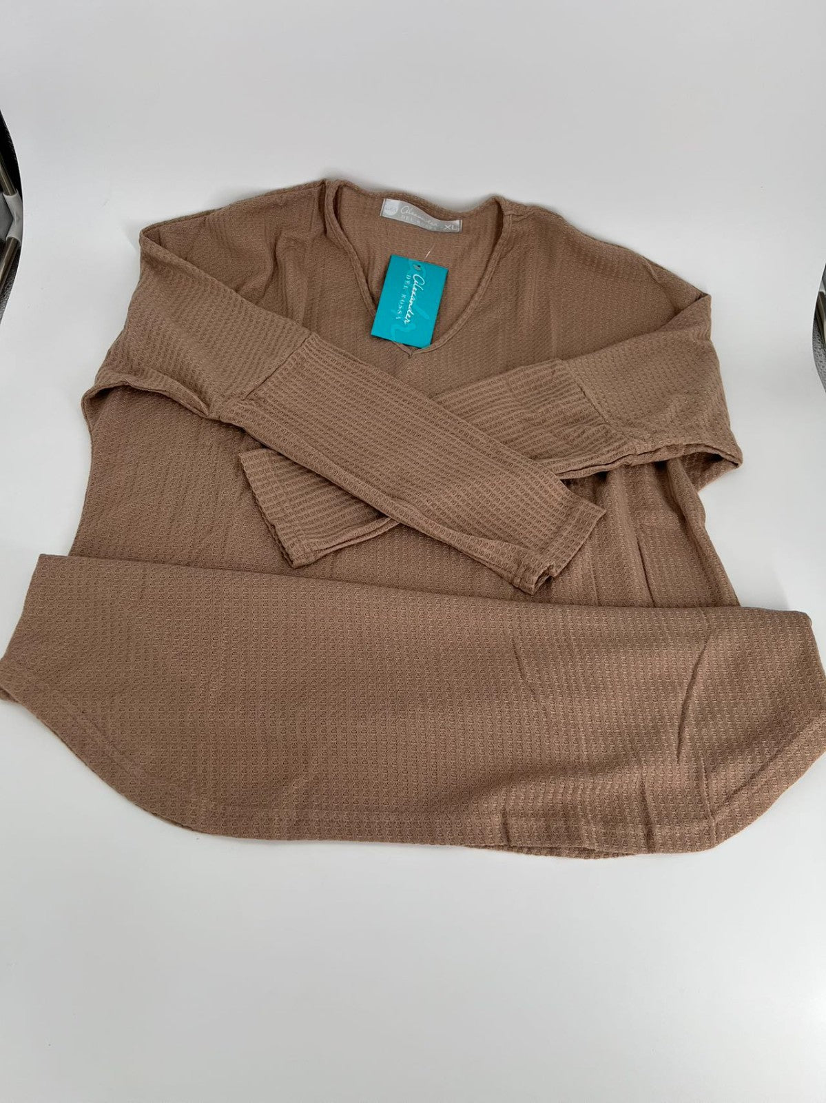 Women's Long Sleeve Knit Nightshirt, V-Neck Sleepshirt, Pajama TopShadow Beige