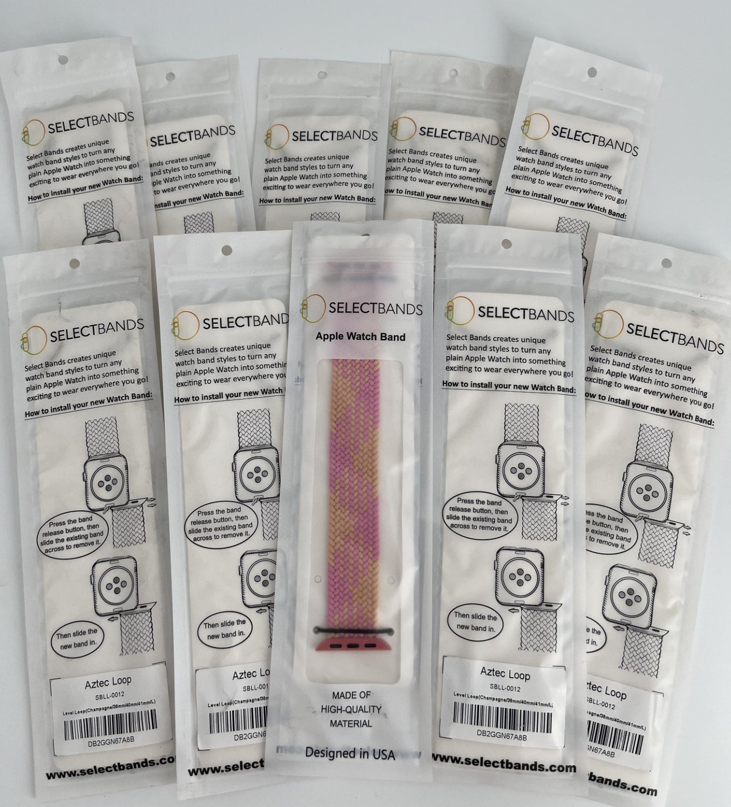 10-Pack L Champagne Solid Loop Apple Watch Bands 0.8 x 6.5Inch , Fits 38mm/40