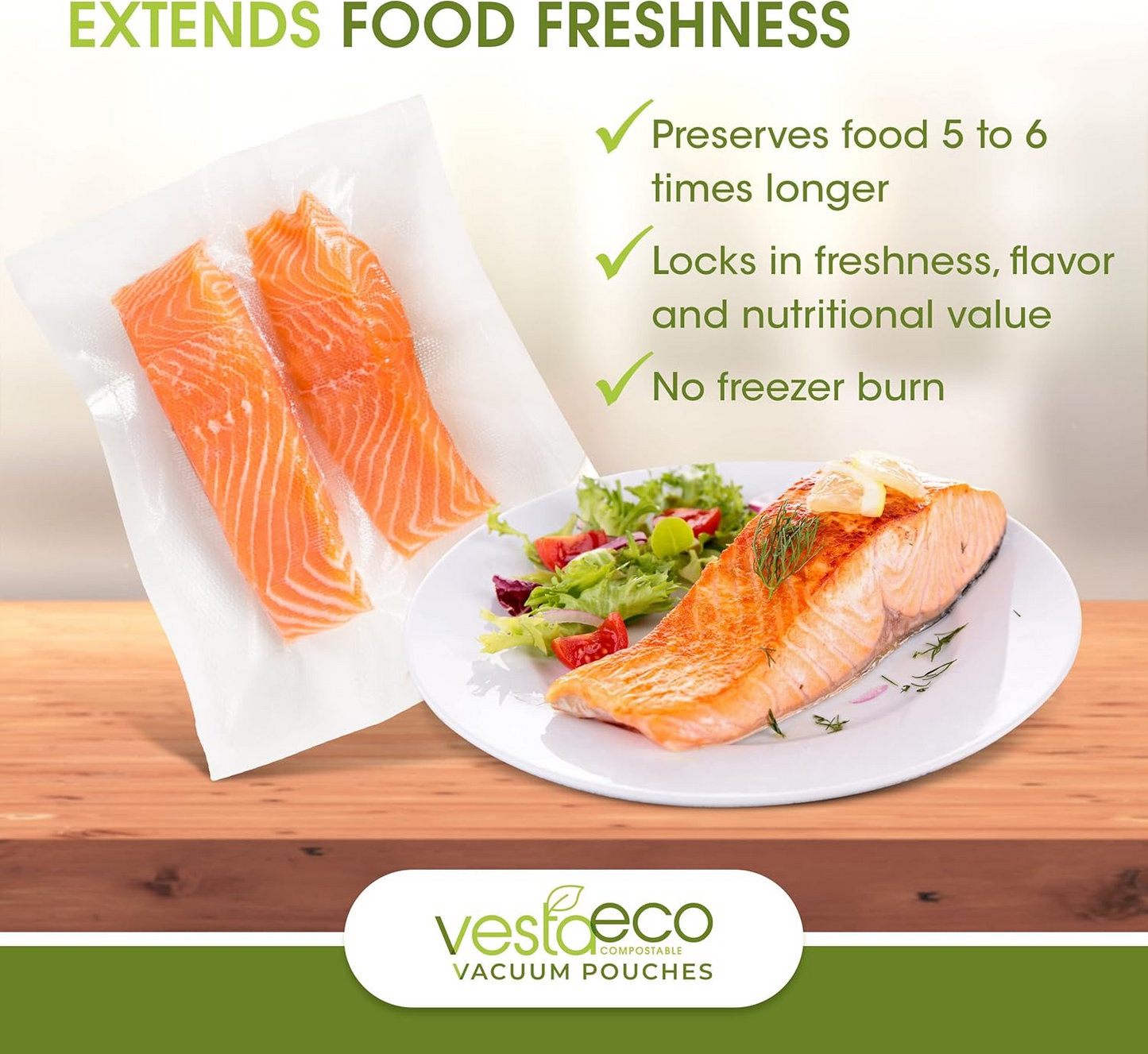 VestaEco Commercially Compostable Vacuum Seal Bags 8 x 12 Inches - 50 Vacuum Bag