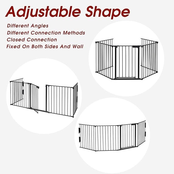 121" Extra Wide Baby Gate with Door, 5-Panel Metal Fence, 30" High