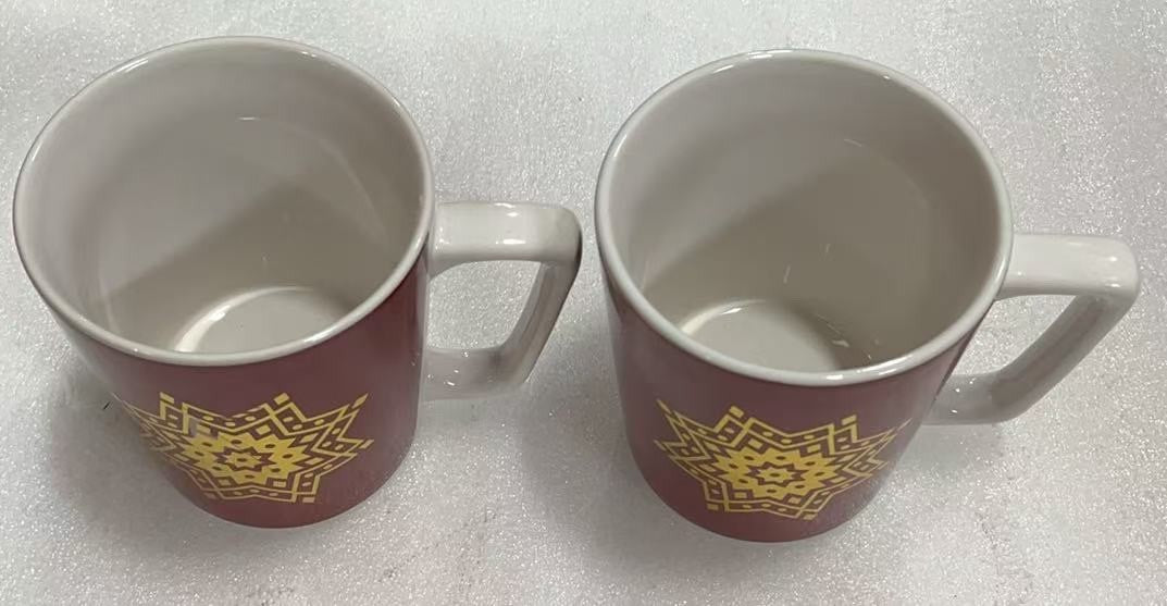 2pcs Starbucks Coffee Mug Tea Cup with a Gold Tone Snowflake ,Color:Red