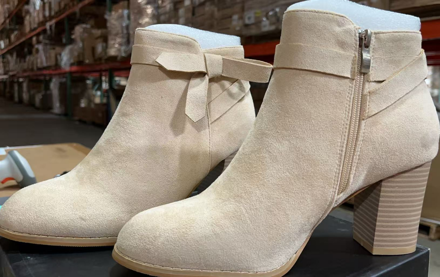 11 FYS Botas cortas de punta redonda con lazo para mujer, con cremallera lateral