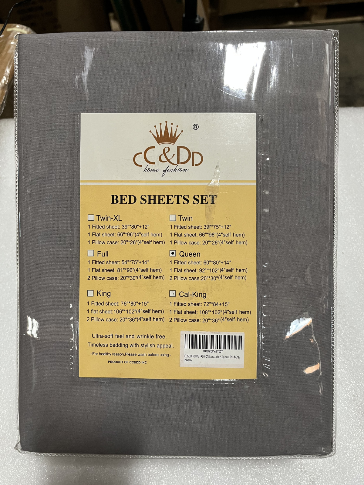 Queen Bed Sheet Set – 1 Fitted Sheet, 1 Flat Sheet, 2 Pillowcases, Solid Gray