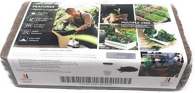 Easy to Use Compressed Coco Coir Organic Top Soil for Indoor and Outdoor; Each B