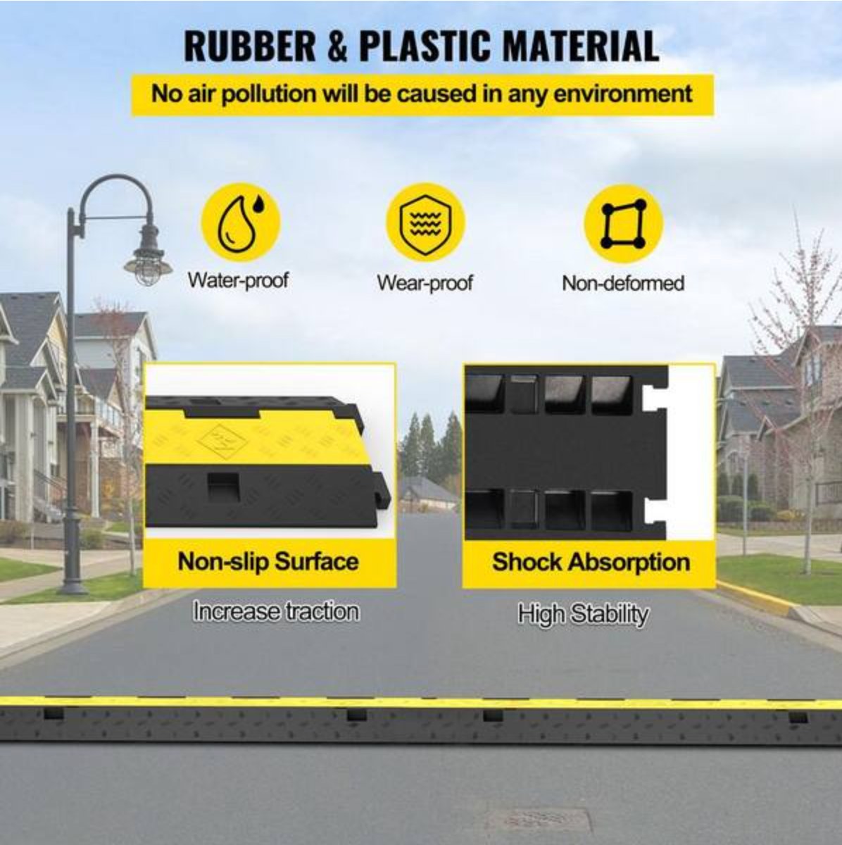 3 Pcs 2-Cable Rubber Electrical Wire Cover Cord Protector Ramp 11000 lbs