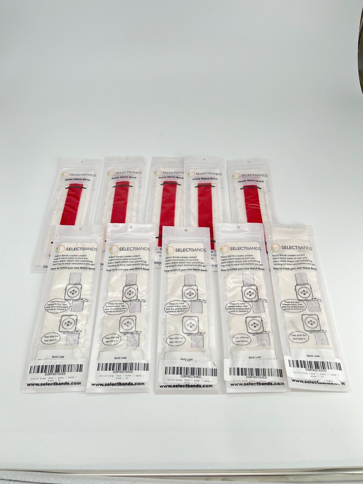 10-Pack S Red Loop Watch Bands 0.8 x 6,2 Inch , Fits 42mm/44mm/45mm