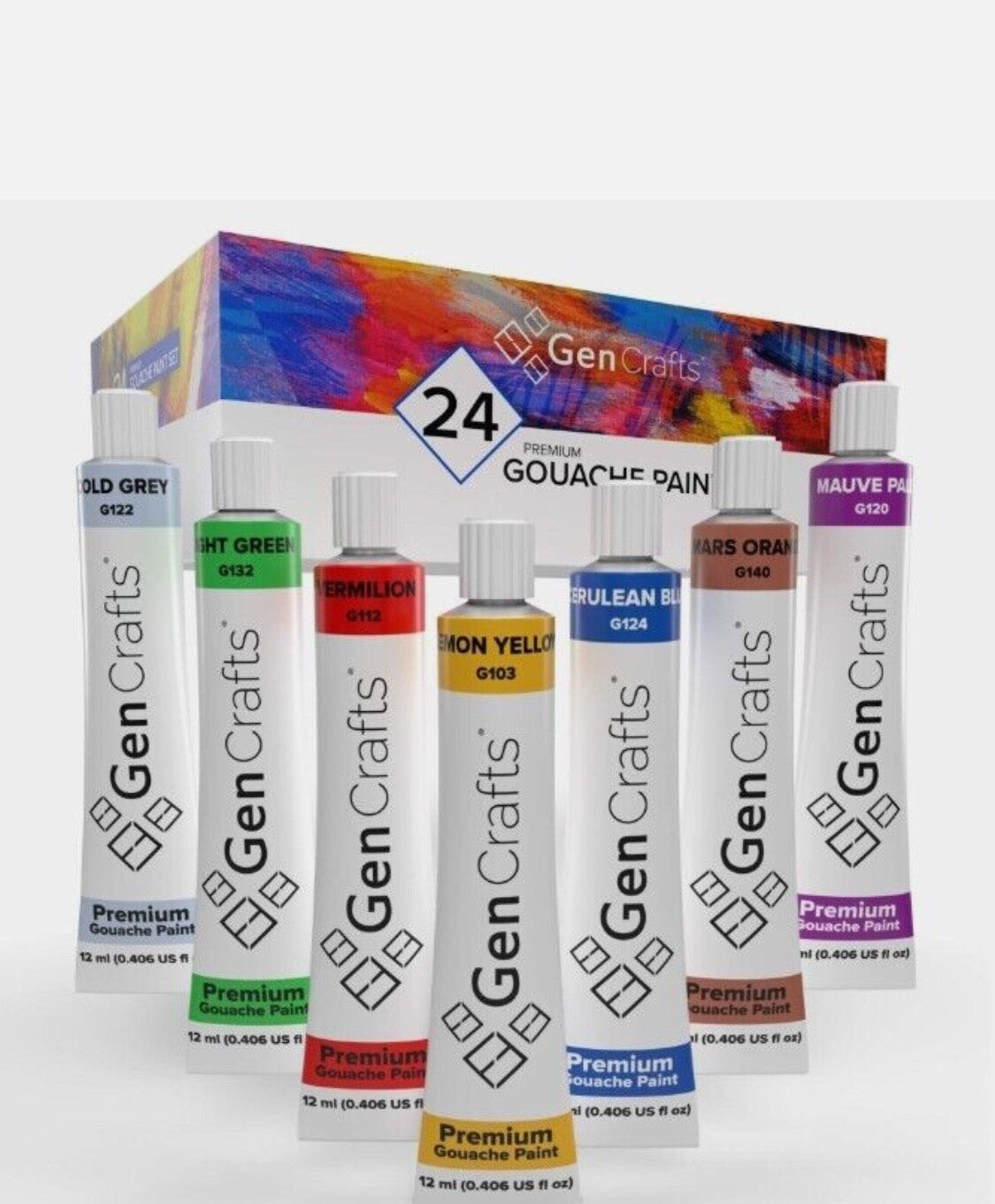 GenCrafts Gouache Paint Tube- 24 Quality Colors 0.4 oz Art Crafts, Canvas, Fabri