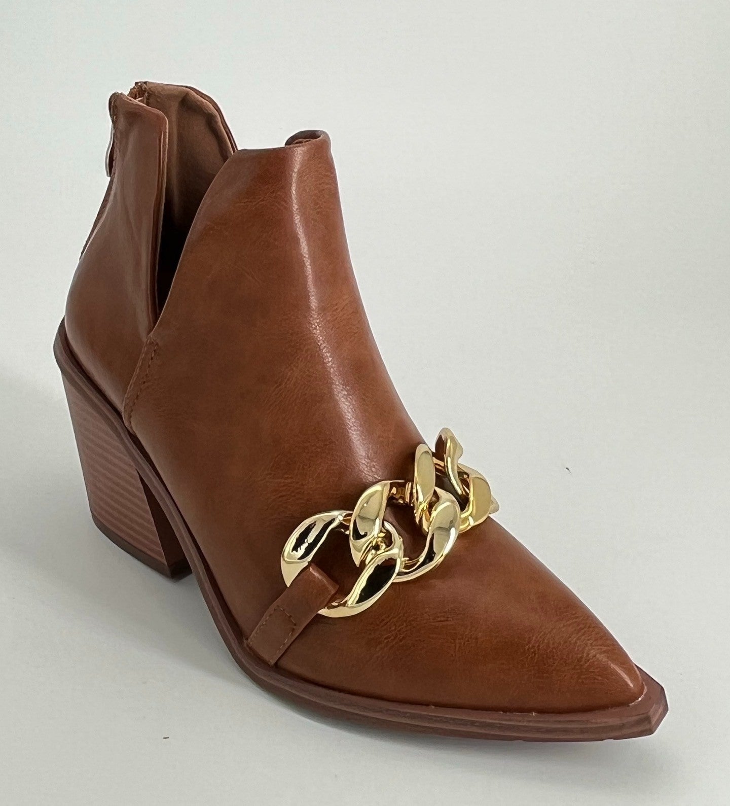 Women’s Pointed Toe Western Ankle Boots Brown Size 11 with Chain