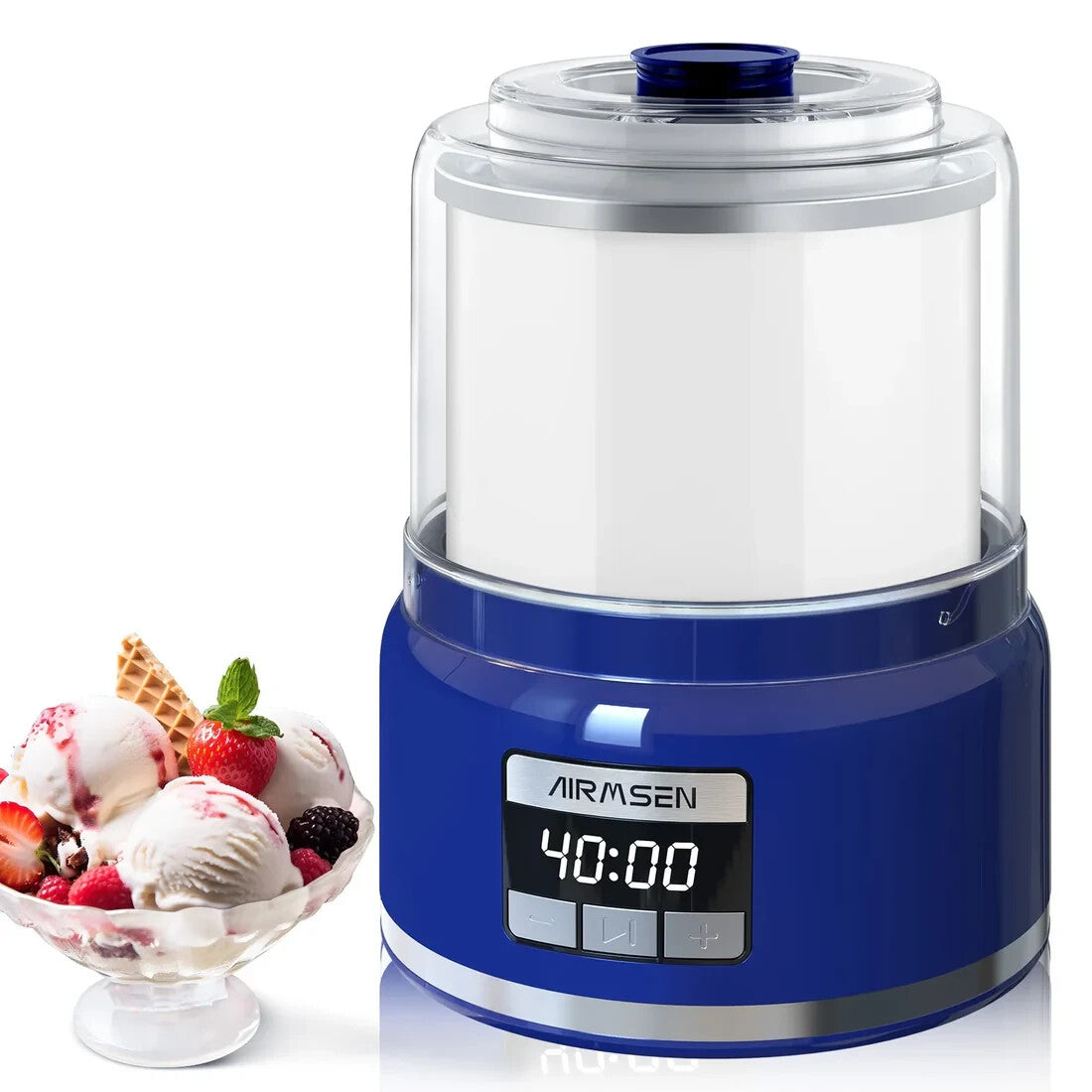 2.1 Qt Ice Cream Maker, LED Screen and Timer,Color: Blue,8.9*12.1inch