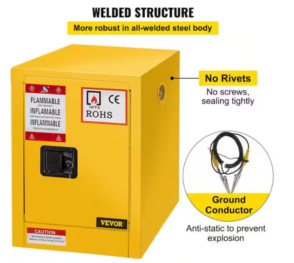 Flammable Safety Cabinet Adjustable Shelf Steel Yellow Storage Cabinet