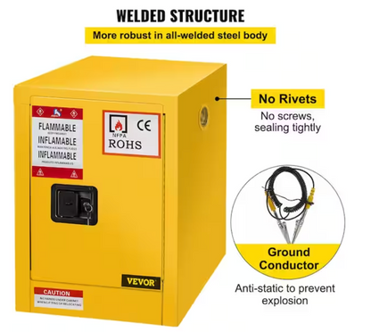 Flammable Safety Cabinet Adjustable Shelf Steel Yellow Storage Cabinet