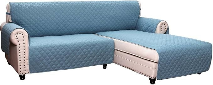 3-Seat Chaise Sofa Protector, Waterproof, M, Grey Blue