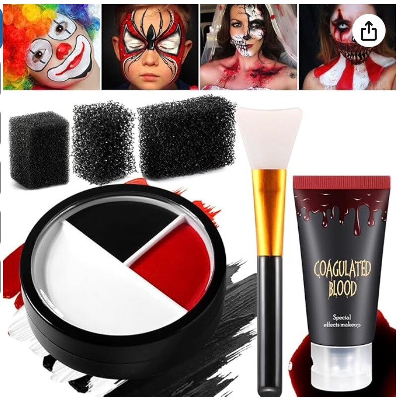 Halloween Killer Clown Makeup Kit - White Black Red Face Body Paint 0.59oz, E...