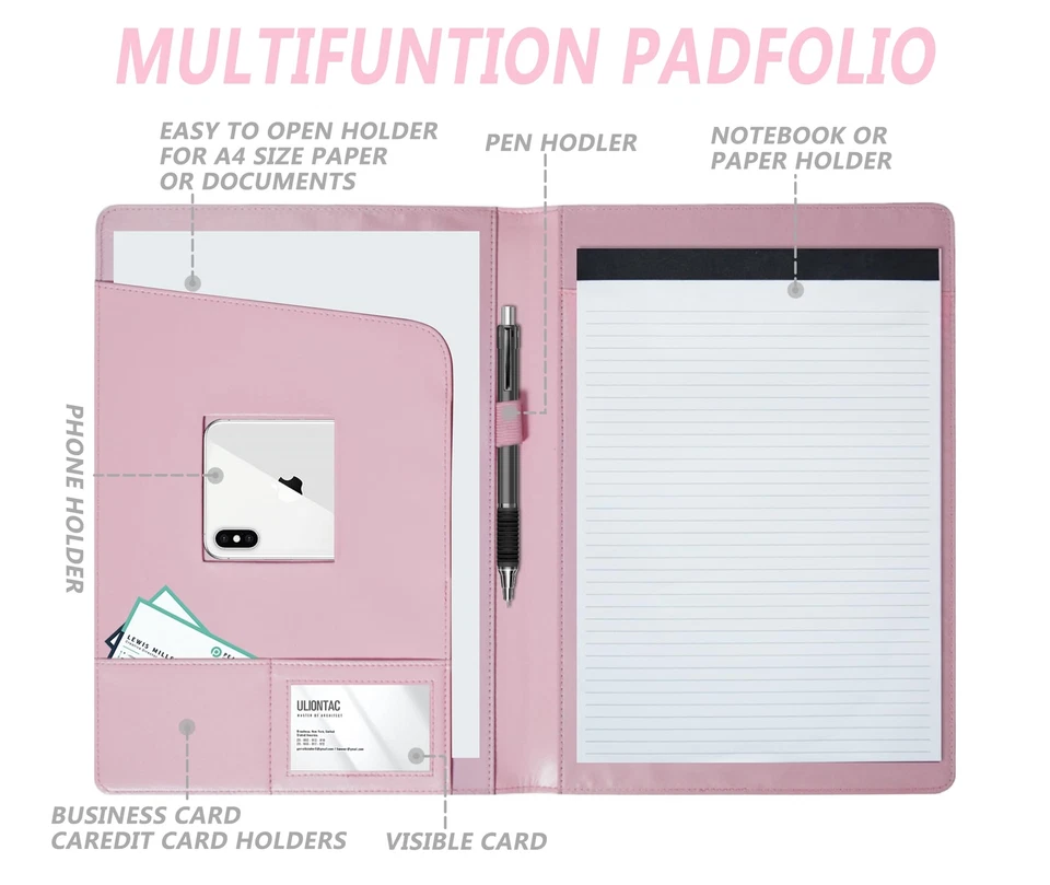 pink Leather Portfolio Folder Padfolio Business