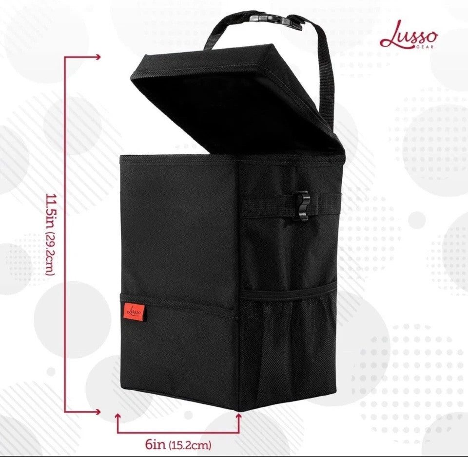 Lusso Black Car Trash Can, 3.5 Gallon, Manual-Lift Opening Mechanism, Brand New