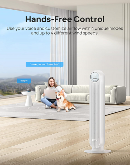 Open‑Box 36″ White Bladeless Tower Fan – 4 Speeds, Timer, Free Priority Shipping
