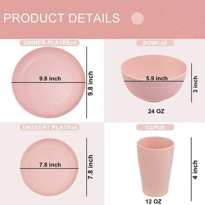 Pink Dishes For 4, Plates And Bowls Sets, Reusable Plastic Plates, Microwave