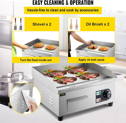 14" Commercial Electric Griddle,110V 1500W Electric Countertop Griddle Non-Stick