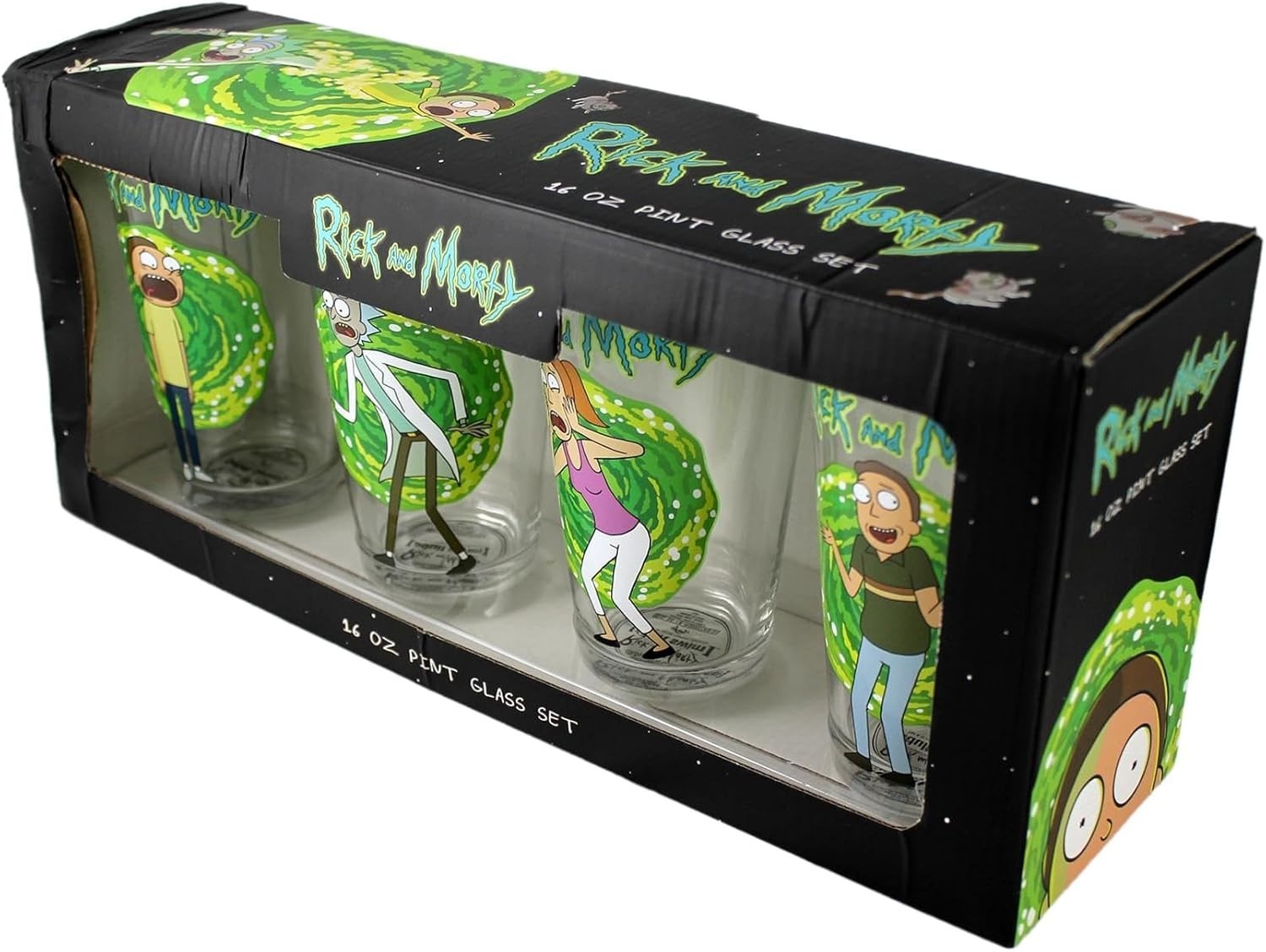 RICK & MORTY 16oz PINT DRINKING GLASSES GIFT SET OF 4 ADULT SWIM BNIB