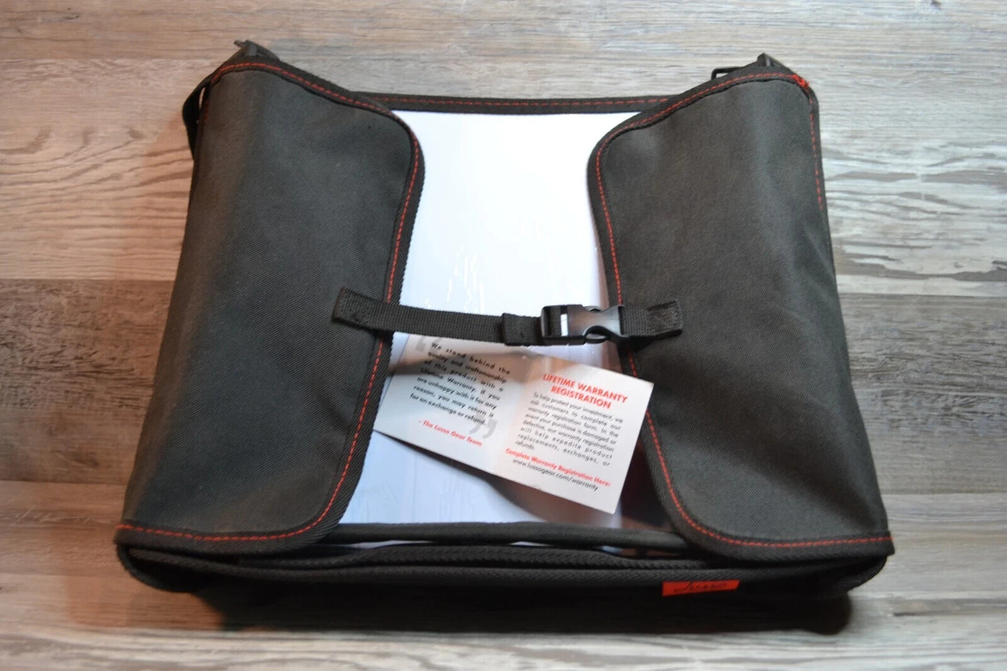 Lusso Gear Kids Travel Tray – Black Tray Red Stitch with Dry Erase Board