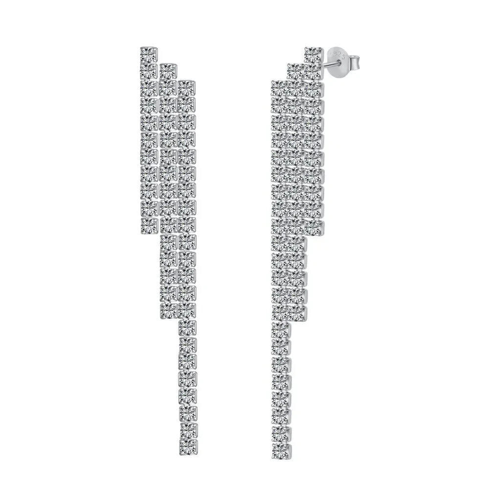 Shiny Zirconia Tassel Party Stud Earring&Single left sterling silver snake