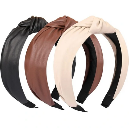 3 Pack PU Leather Knotted Headbands Neutral Colors