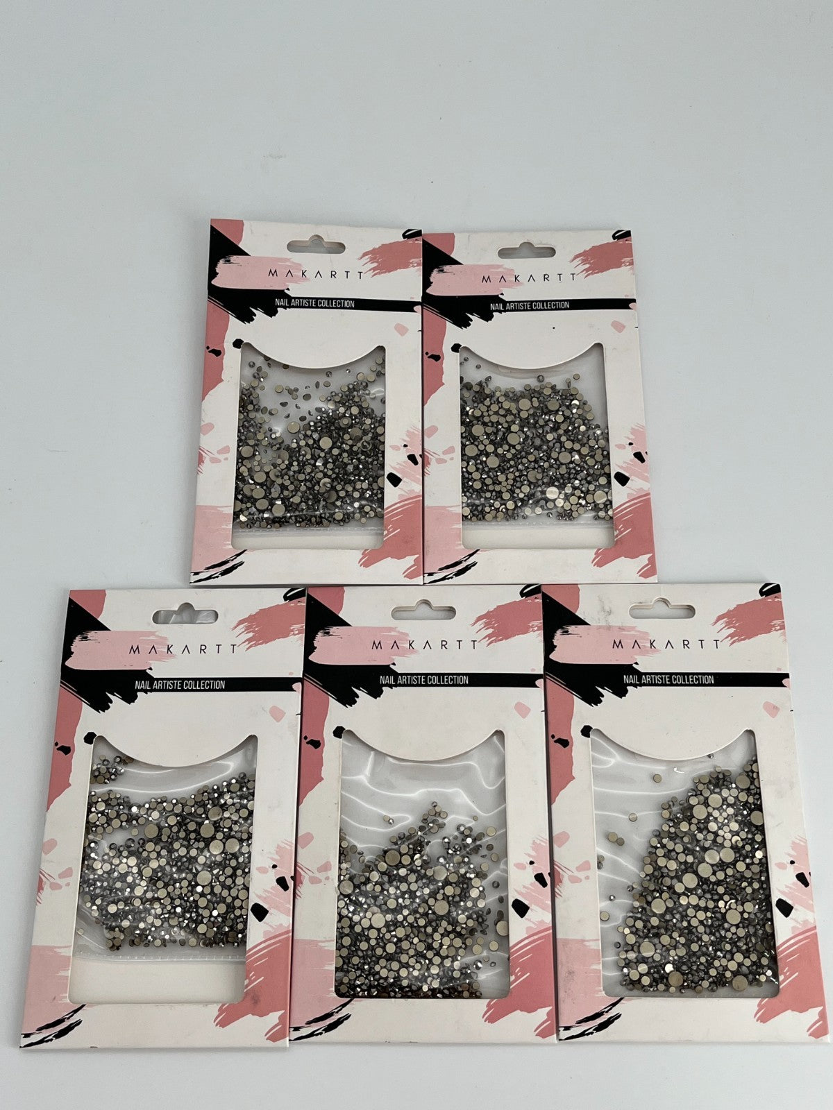 Nail Art Rhinestones, Silver Flatback Gems Mixed Sizes,  5- Packs