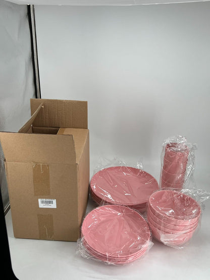Pink Dishes For 4, Plates And Bowls Sets, Reusable Plastic Plates, Microwave