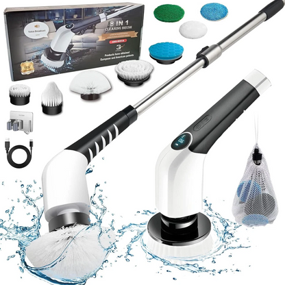 Rechargeable Cordless Spin Scrubber Electric Scrub Cleaning Brush 8 Heads Voice.
