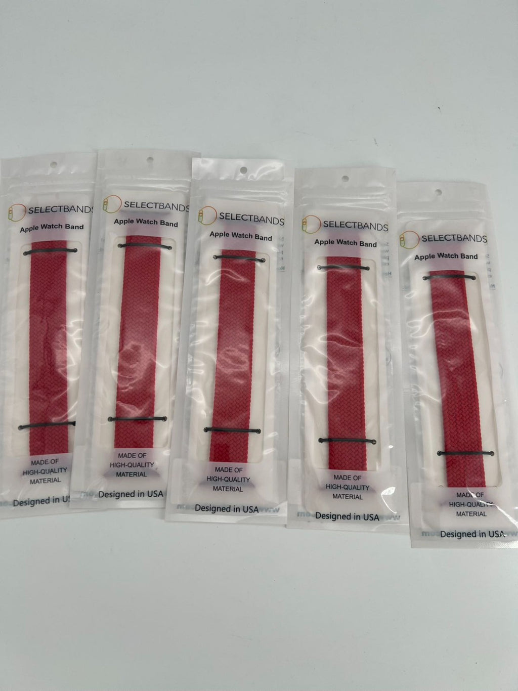 5- Pack M Color RED SOLID Loop Watch Bands 0.8 x 6.7 Inch  Fits 42mm/44mm/45mm