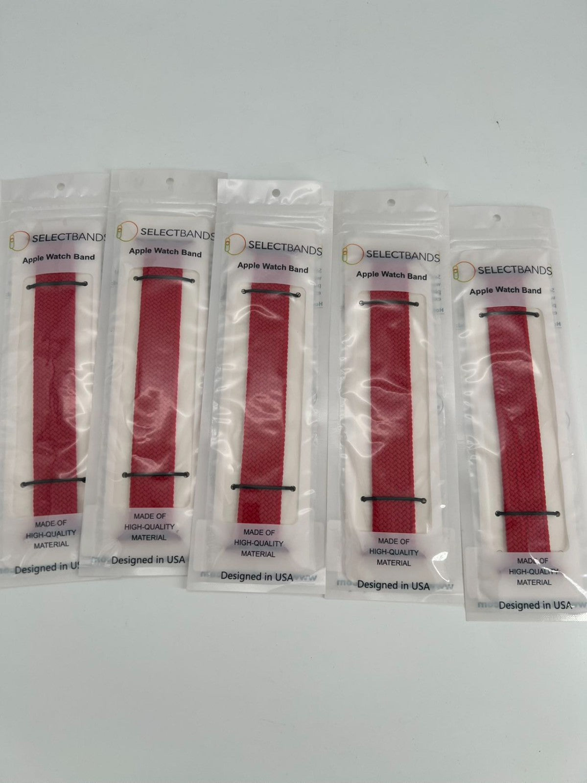 5- Pack M Color RED SOLID Loop Watch Bands 0.8 x 6.7 Inch  Fits 42mm/44mm/45mm