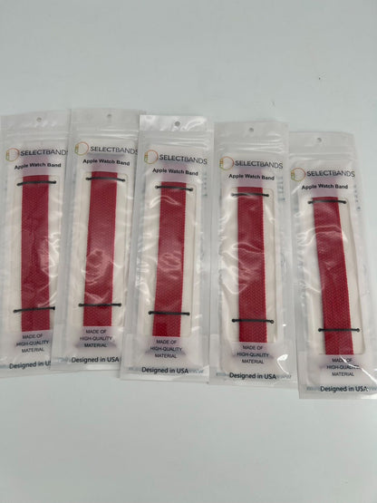 5- Pack M Color RED SOLID Loop Watch Bands 0.8 x 6.7 Inch  Fits 42mm/44mm/45mm