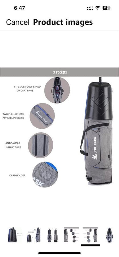 ASK ECHO Golf Bag with Wheels -  used open box