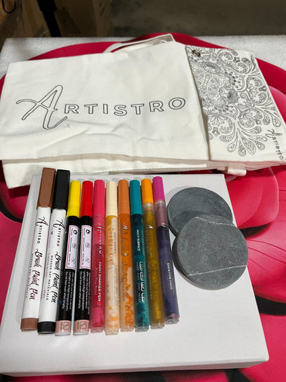 ARTISTRO Paint Pens GIFT  Set –10 Colors with Tote Bag, Pen Case & 2 Art Stones