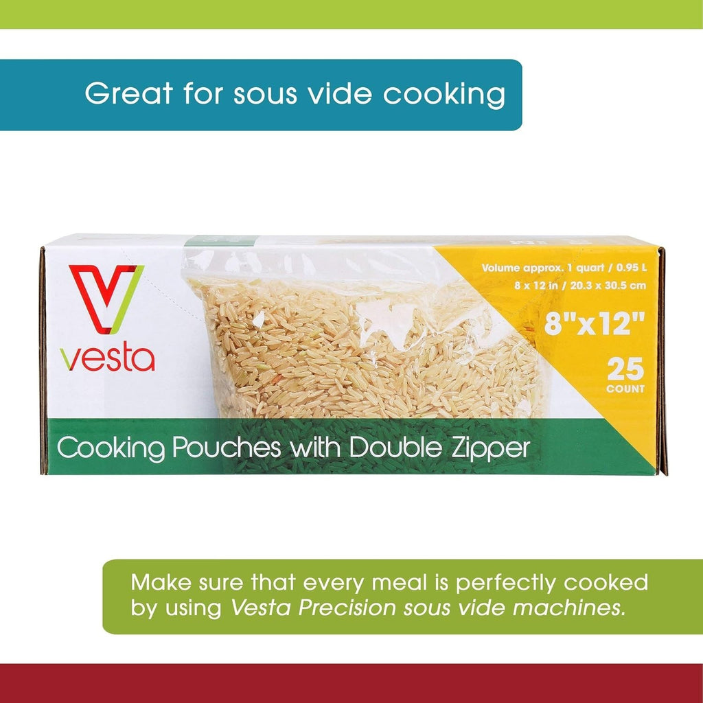 Double Zipper Clear Food Storage Bags, No Vacuum Needed, 8” x 12”, 25-Pack