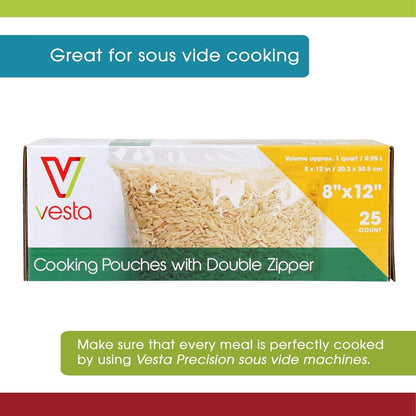 Double Zipper Clear Food Storage Bags, No Vacuum Needed, 8” x 12”, 25-Pack