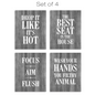 Wooden Bathroom Humor Signs 8x10 Inches - Ready to Hang - Dark Gray - Pack of 4