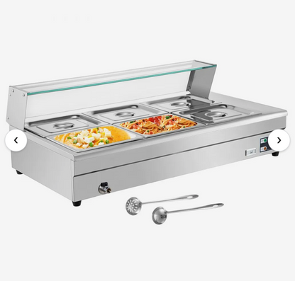 VEVOR 110V Bain Marie Food Warmer 6 Pan x 1/2 GN,Food Grade Stainelss Steel