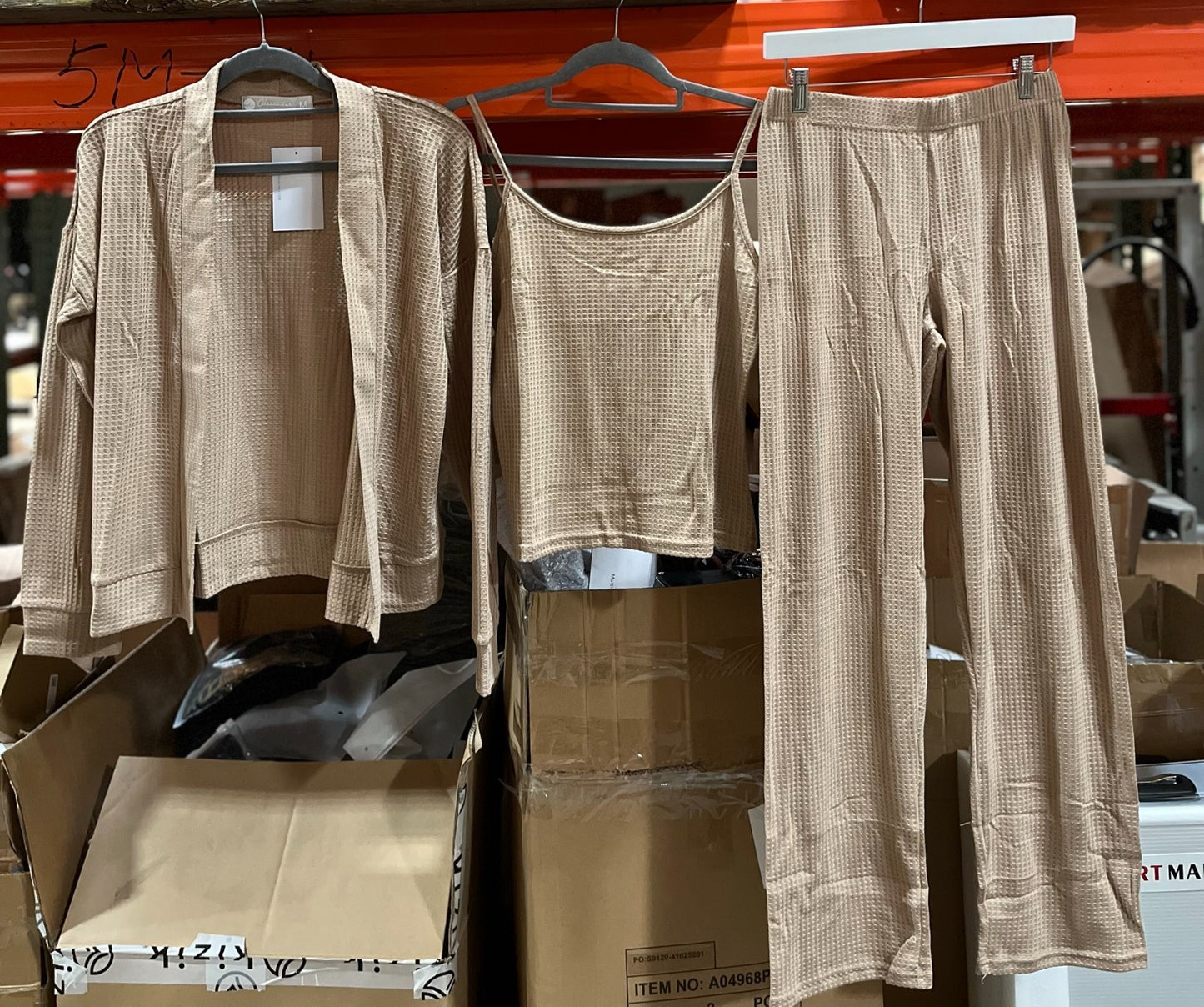 Women’s 3-Piece Knit Pajama Set – Shadow Beige, Size M