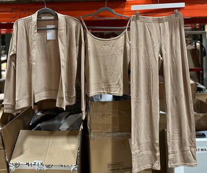Women’s 3-Piece Knit Pajama Set – Shadow Beige, Size M