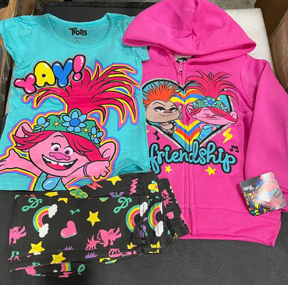 Trolls 3-Piece Shirt, Jacket & Leggings Set for Girls, 4T – Fits 4-Year-Old Kids