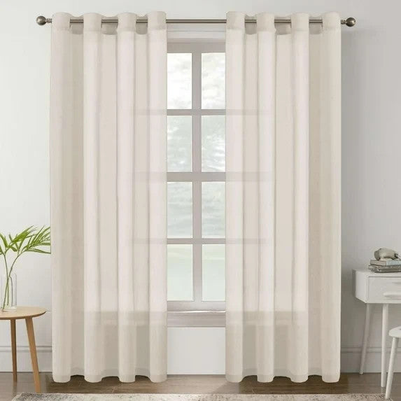 Natural Linen Semi Sheer Curtains, 52x96in, Off-White, Rod Pocket, 2 Panel.