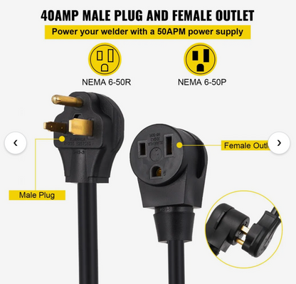 Welder Extension Cord 40 Amp 25 ft. 250 Volt Welding Power Cord with NEMA 6-50