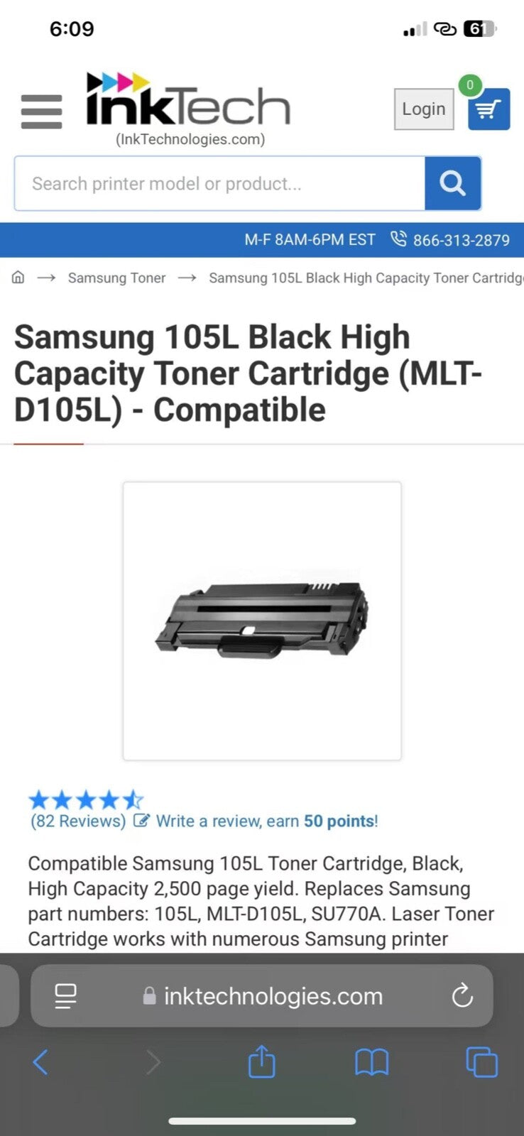 Samsung 105L Black High Capacity Toner Cartridge (MLT-D105L) - Compatible
