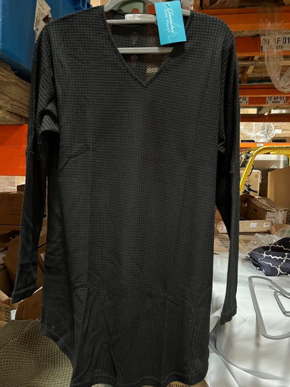 Women's Long Sleeve Knit Nightshirt, V-Neck Sleepshirt, Pajama Top black L