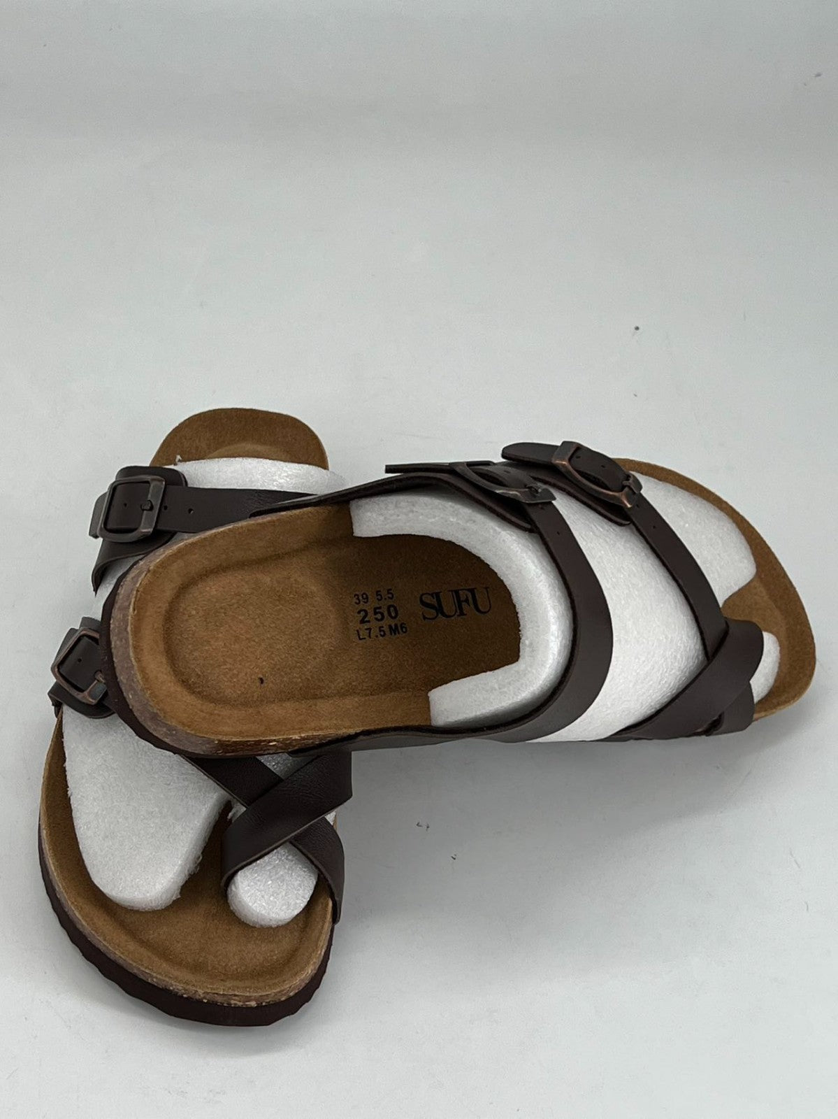 Women's Cork Footbed Sandals Double Adjustable Buckle Slide Sandals Slip On Walk.